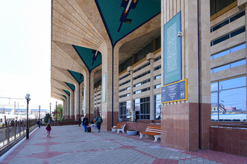 Exterior of the Samarkand Train Station in Uzbekistan, Central Asia