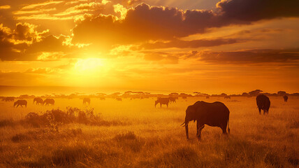 herd of horses in the sunset