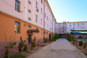 Residential building from the soviet era in downtown Nukus, the capital of Karakalpakstan in western Uzbekistan