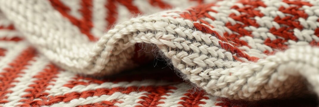 Detailed close up of intricate red and white patterned fabric texture for search relevance