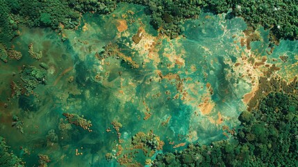 Aerial Shot Capturing the Lush Green Canopy and Earthy Tones of Wetlands, Concept of Environmental Diversity and Waterways
