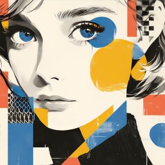 Pop art collage of iconic women, bold geometric shapes and vibrant colors