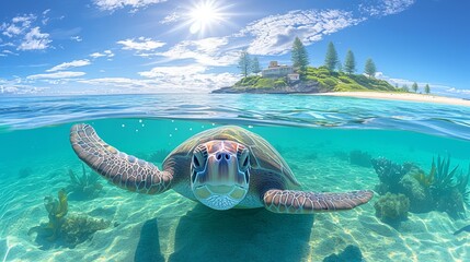Sea turtle gliding gracefully through the crystal-clear waters