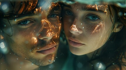 couple under water, lifestyle happiness love cute beauty, double exposure