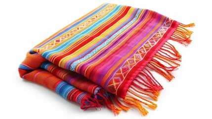 A colorful striped blanket with fringe.