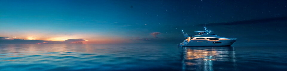 yacht anchored at midnight. Cool breeze serene atmosphere. Resort catalog, Blog post, Presentation slide