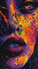 oil painting with a paint splatter covering a girl's face, pop art style. ai generated