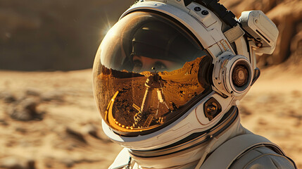 View of an astronaut training for a Mars mission using VR, symbolizing the boundless potential of human exploration, crisp and clear - obrazy, fototapety, plakaty