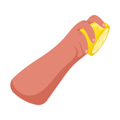 Squeeze the lemon by hand. Ripe juicy fruit illustration. Bright cartoon vector flat clipart