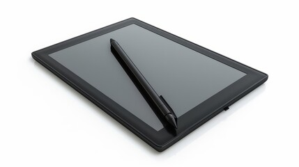 A digital tablet with a stylus on a white background.