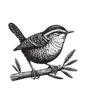 wren vector illustration black and white