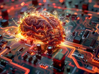 Overcharged Brain Circuit Board Representing Mental Complexity