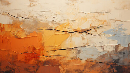 Dry and Arid Cracked Earth Texture Warm and Fiery Atmosphere Oil Painting On Background - obrazy, fototapety, plakaty