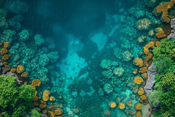 Enchanting Aerial Perspective of Diverse Coral Ecosystem with a Crystal Clear Blue Lagoon, Concept of Marine Preservation and Ecology