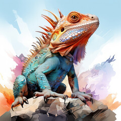 Fototapeta premium Watercolor Horned Lizard Illustration, Generative Ai