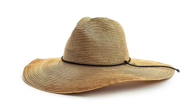 A widebrimmed hat, ideal for shading from the sun while relaxing outdoors, artistically positioned, isolated on white background