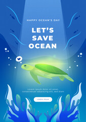 World ocean day flat illustration for poster, flyer, banner.