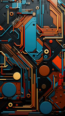 Abstract Art Oil Painting Background of A Vibrant Circuit Board Pattern