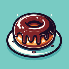 illustration of a delicious doughnut with melting chocolate on a plate