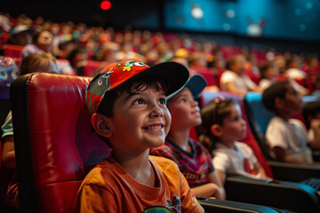 An upcoming cartoon movie preview screening fills a theater with excited kids clad in merchandise...