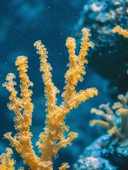 Fototapeta premium yellow corals on a blue background.