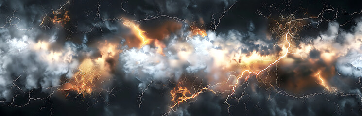 Black storm clouds with lightnings and smoke isolated background  - obrazy, fototapety, plakaty