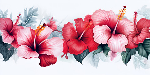 Tropical pink red and white touch flowers isoated on white background concept of art 