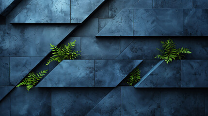 Blue geometric texture background with 3D art blocks structure