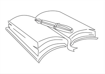 a pen and blank paper of open book