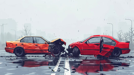 Car accident of two cars, collision of cars, side view. Car accident on the street.