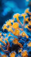 yellow corals on a blue background.