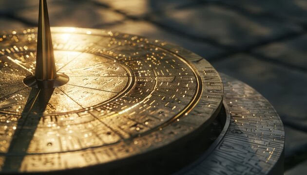 Making a sundial connects us with ancient methods of timekeeping, using the suns shadow to mark the passing hours, close up hitech concept