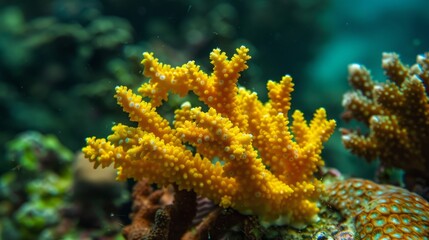 Naklejka na ściany i meble yellow corals on green background.