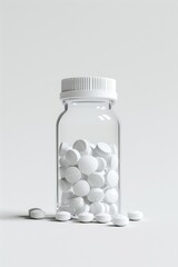 Healthcare Medication in White Capsule Form inside Glass Bottle, Copy Space