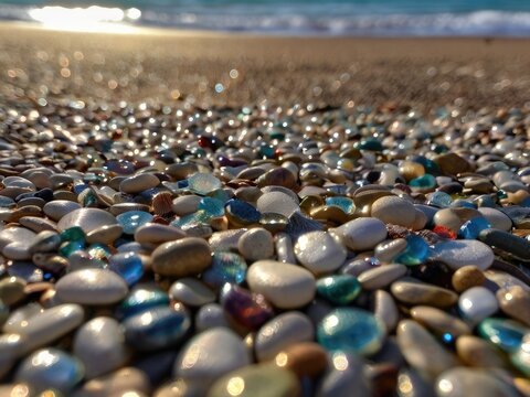 pebble stones. The beach is beautiful with many shimmering pebbles