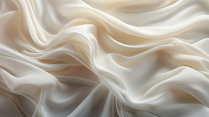 Fototapeta premium Beautifully Fluttering White Color Fabric in Space With Delicate Folds on Blurry Background