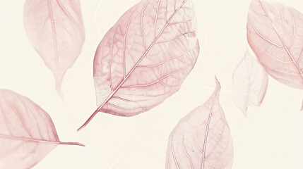 Pink, transparent leaves on a beige background
