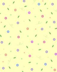 Colorful floral seamless pattern illustration. Vintage style hippie flower background design. Geometric checkered wallpaper print, spring season nature backdrop texture with daisy flowers. 