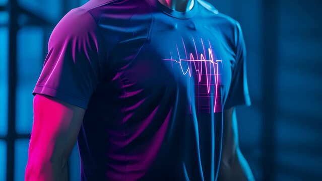 A man is wearing a shirt with a heart on it. The shirt is purple and neon. The shirt is a symbol of love and affection