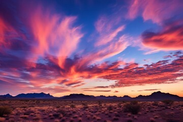 Fototapeta premium Desert landscape at twilight with long shadows and vibrant sky colors
