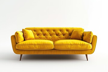 A modern sofa in bold yellow upholstery adds a pop of color