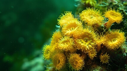 yellow corals on green background.