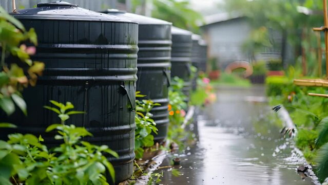 Rainwater harvesting systems to collect and reuse water for gardening and flushing toilets