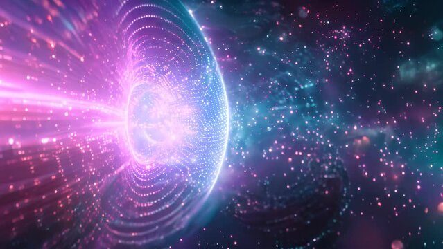 Vibrant quantum computing visualization with binary matrix and deep space nebula