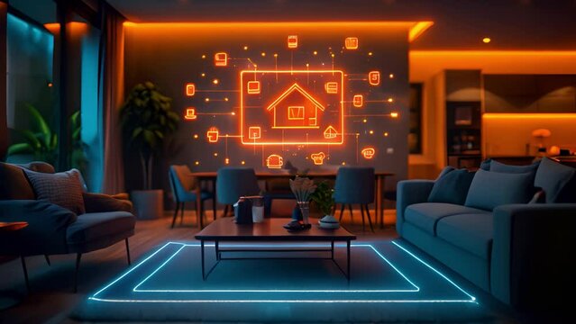 Tech-Enhanced Home: elegant dark interior showcasing digital home automation controls