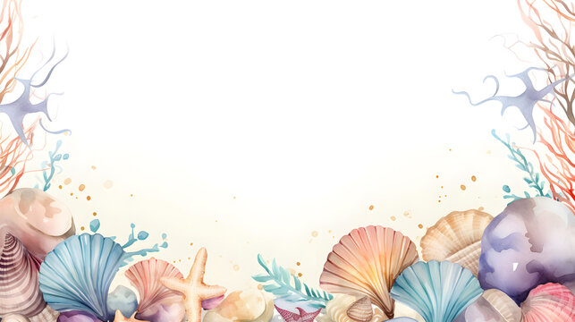 Digital vintage watercolor shells abstract graphic poster web page PPT background