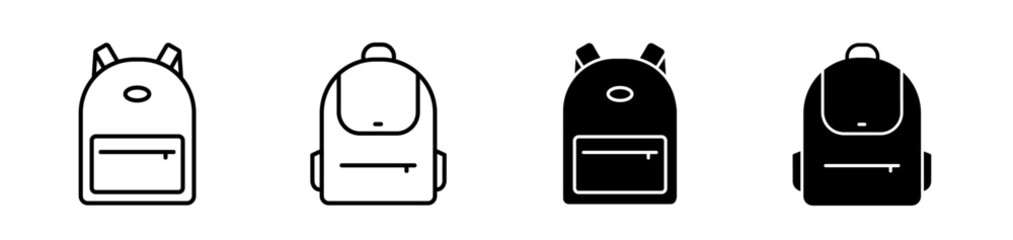 Backpack icon set. Bag for school or travel symbol. Editable stroke. Vector illustration.