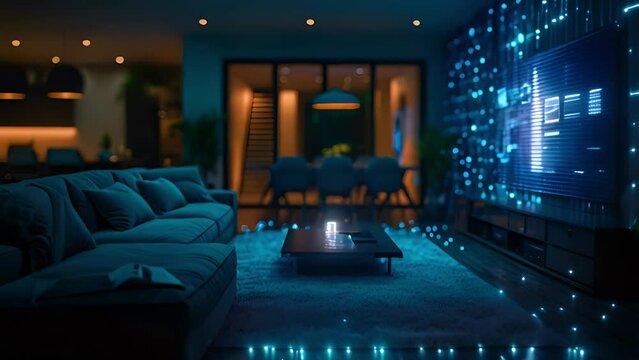 Tech-Savvy Home: dark-themed interior displaying convenience of smart home automation