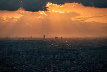 sunset over the Tokyo city