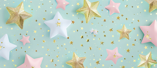 Gold and pink stars on a blue background
